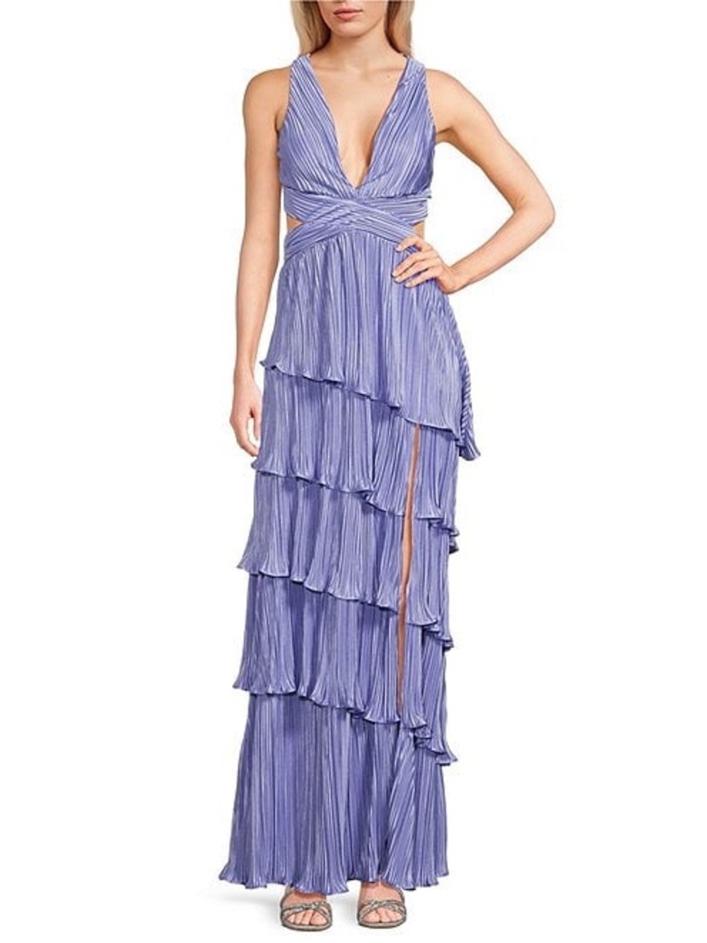 Lulu's Lavender Muholland Cutout Plisse ruffled maxi dress